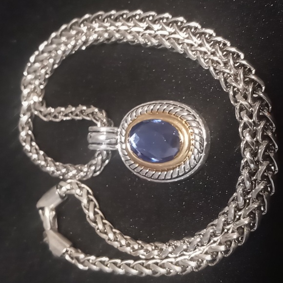 stainless Jewelry - Beautiful thick wheat chain 316 stainless with a blue gem pendant.18 inches long